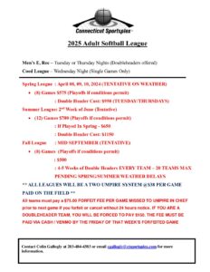 2025 SOFTBALL LEAGUE INFO SHEET